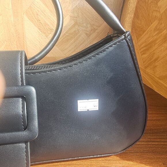 Brand New Black Clutch with Modern Buckle and Crescent Shape - Picture 4 of 4